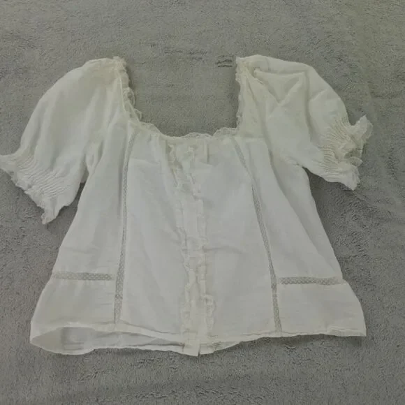 Sezane Blouse White Lace Trim Linen Frances Cottagecore - Picture 4 of 16